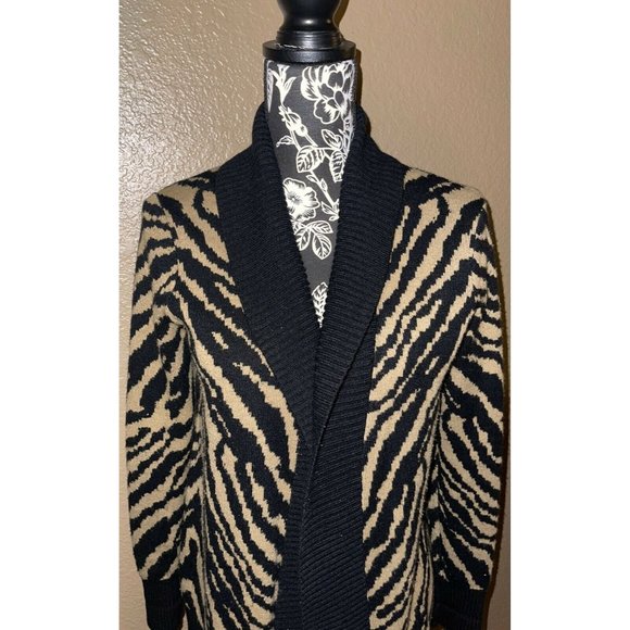 Forever 21 Tiger Cheetah Print Shawl Cardigan Knit Sweater Open Front Small HTF - Picture 3 of 9